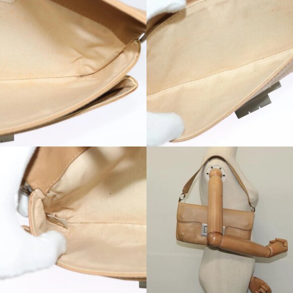 CHANEL Choco Bar Shoulder Bag Lamb Skin Beige Silver CC Auth PP570 - Picture 14 of 15